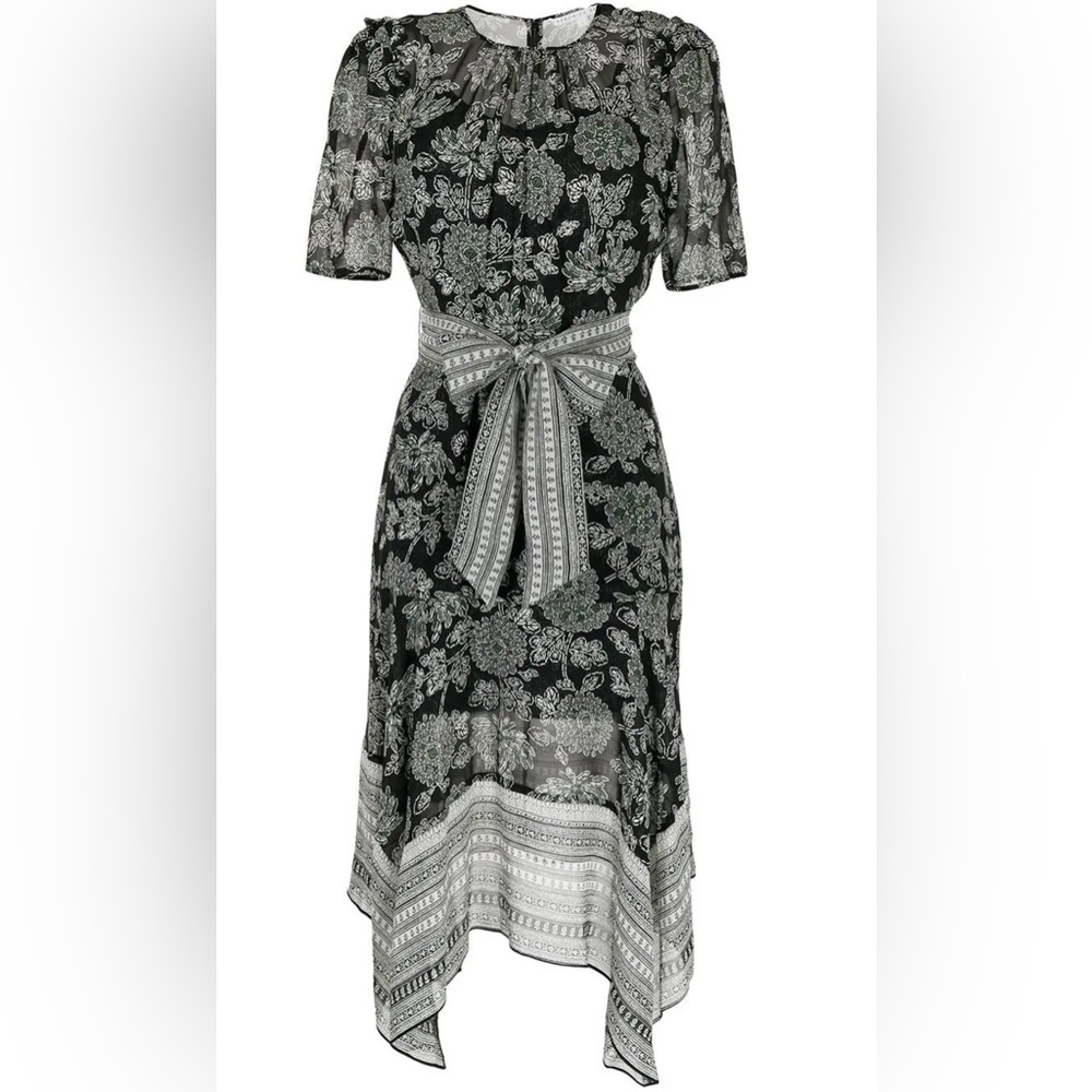 VERONICA BEARD Smita Batik Floral‎ Print Silk Dress Short sleeve belted midi 2